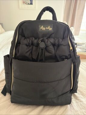 Itzy Ritzy Black Quilted Diaper Backpack with Gold Accents